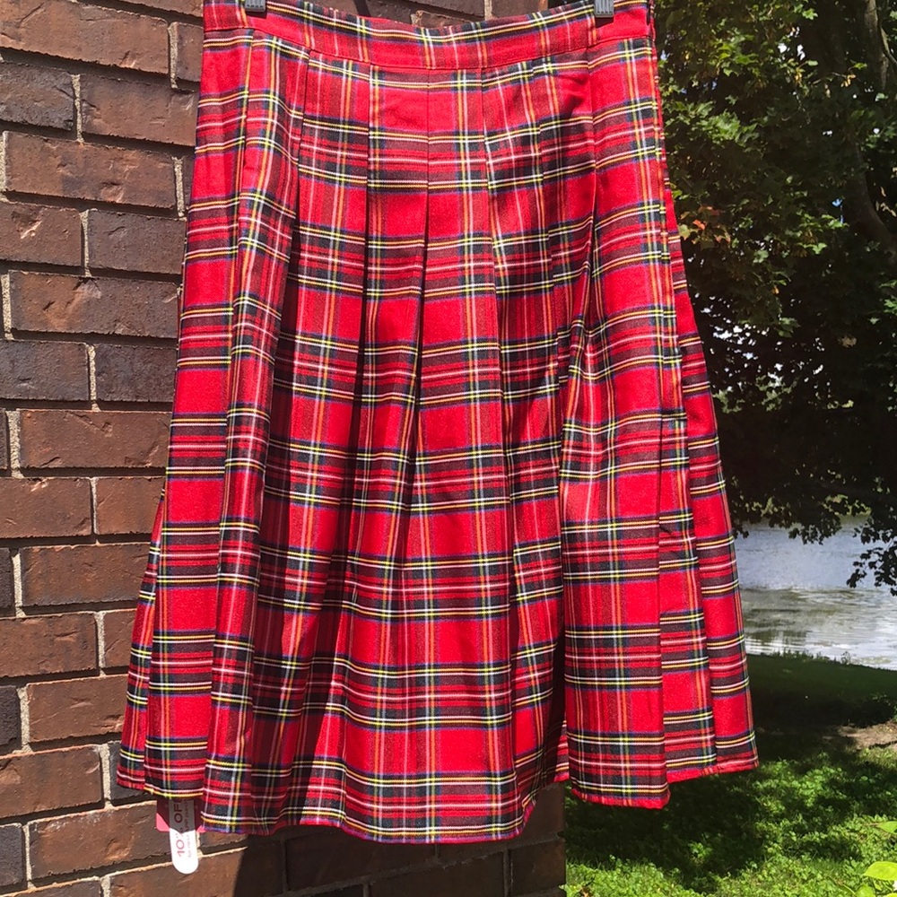 Red Tartan Pleated Skirt - NWT